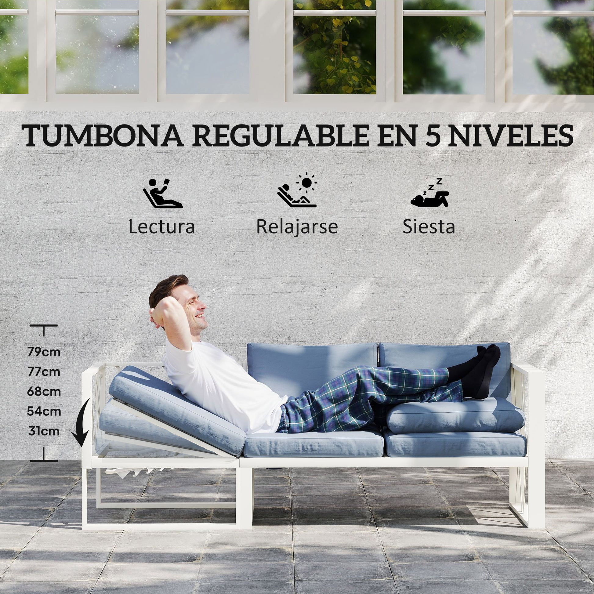 4-Piece Outdoor Garden Furniture Set Sectional L-Shape Sofa with 2 Two-Seater Sofas Adjustable Corner Sofa and Center Table with Beige and Gray Cushions