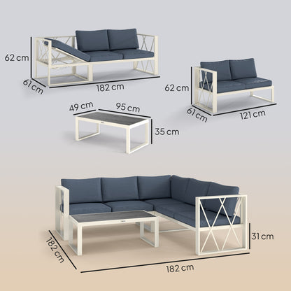 4-Piece Outdoor Garden Furniture Set Sectional L-Shape Sofa with 2 Two-Seater Sofas Adjustable Corner Sofa and Center Table with Beige and Gray Cushions