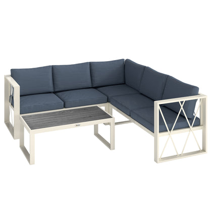 4-Piece Outdoor Garden Furniture Set Sectional L-Shape Sofa with 2 Two-Seater Sofas Adjustable Corner Sofa and Center Table with Beige and Gray Cushions