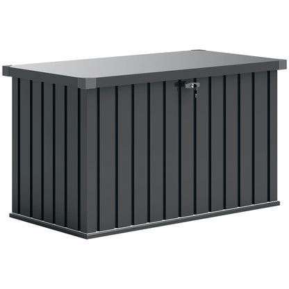 400L Outdoor Storage Box with Double Gas Strut Lid, Lock, and 2 Keys, Waterproof Galvanized Steel Storage Chest, 124x66x72 cm, Dark Grey