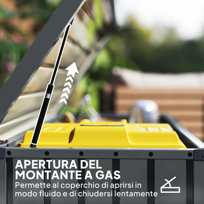 400L Outdoor Storage Box with Double Gas Strut Lid, Lock, and 2 Keys, Waterproof Galvanized Steel Storage Chest, 124x66x72 cm, Dark Grey