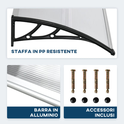 Polycarbonate and Aluminum Canopy for Balconies, Windows, and Doors, Outdoor Awning with PP Support, 110x60x18cm, Transparent