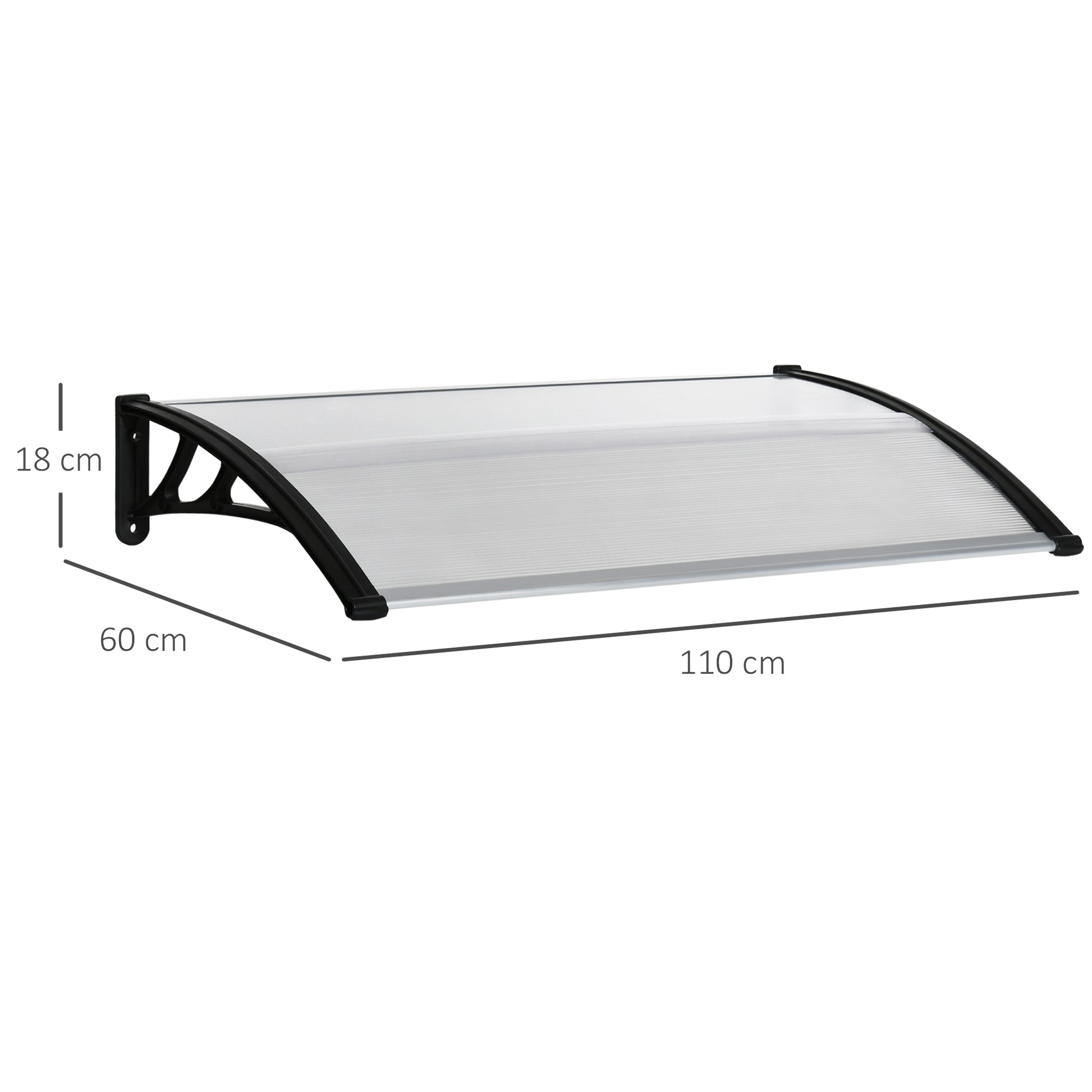 Polycarbonate and Aluminum Canopy for Balconies, Windows, and Doors, Outdoor Awning with PP Support, 110x60x18cm, Transparent
