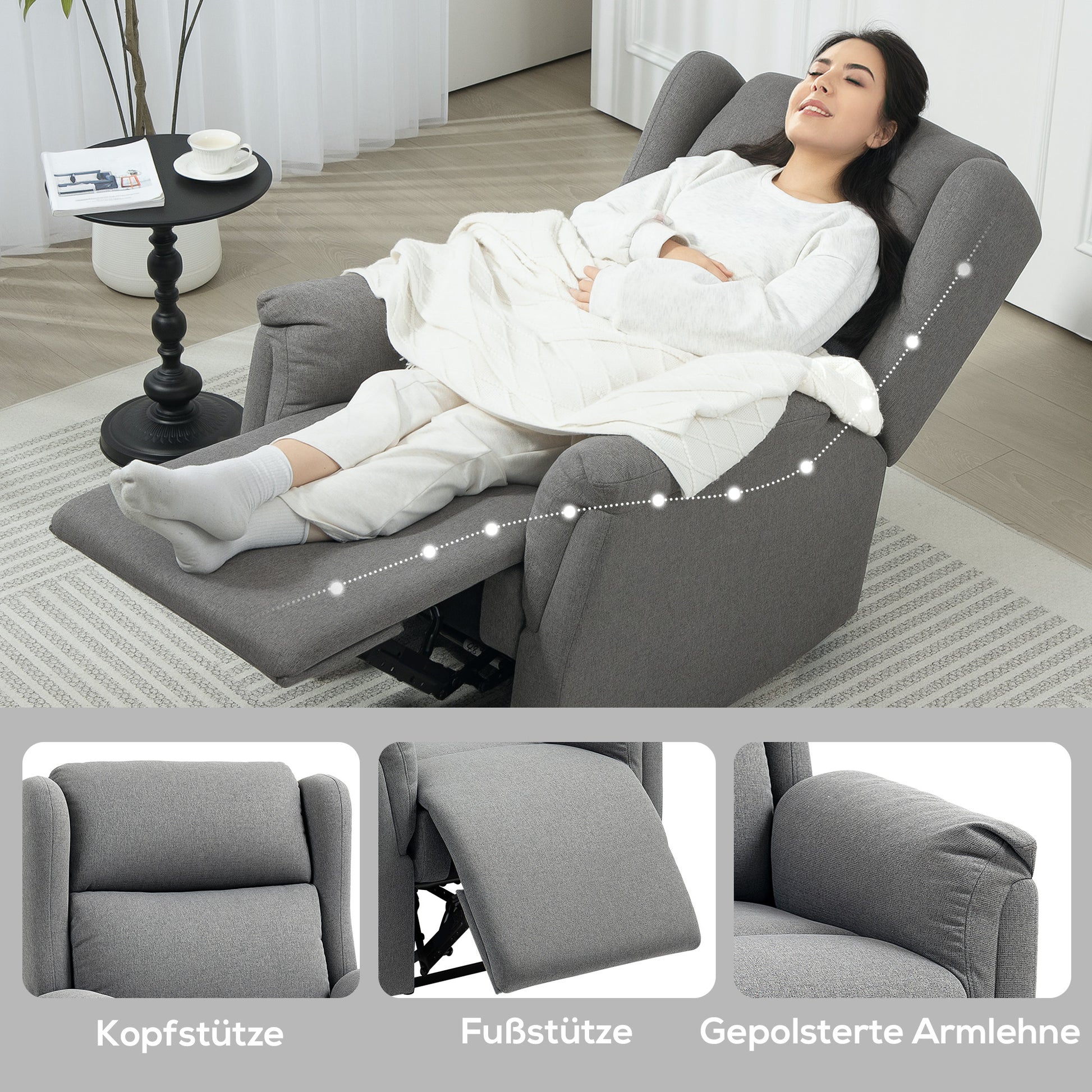 Reclining Armchair, TV Armchair with Pocket Spring Core, Padded Recliner Chair, Relax Armchair Holds up to 150 kg for Living Room, Bedroom, Dark Grey