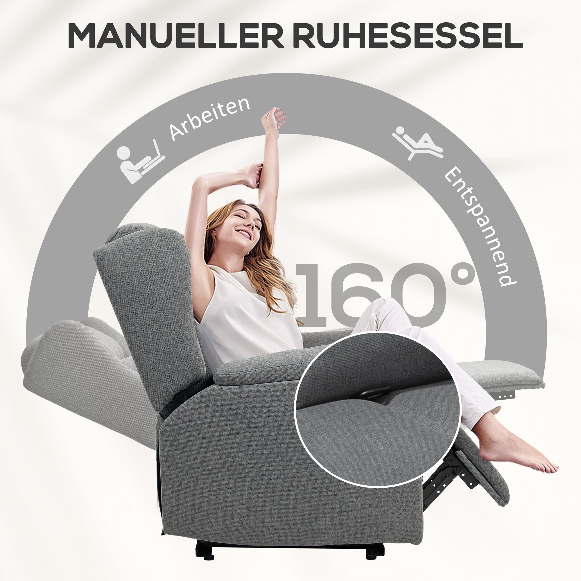 Reclining Armchair, TV Armchair with Pocket Spring Core, Padded Recliner Chair, Relax Armchair Holds up to 150 kg for Living Room, Bedroom, Dark Grey