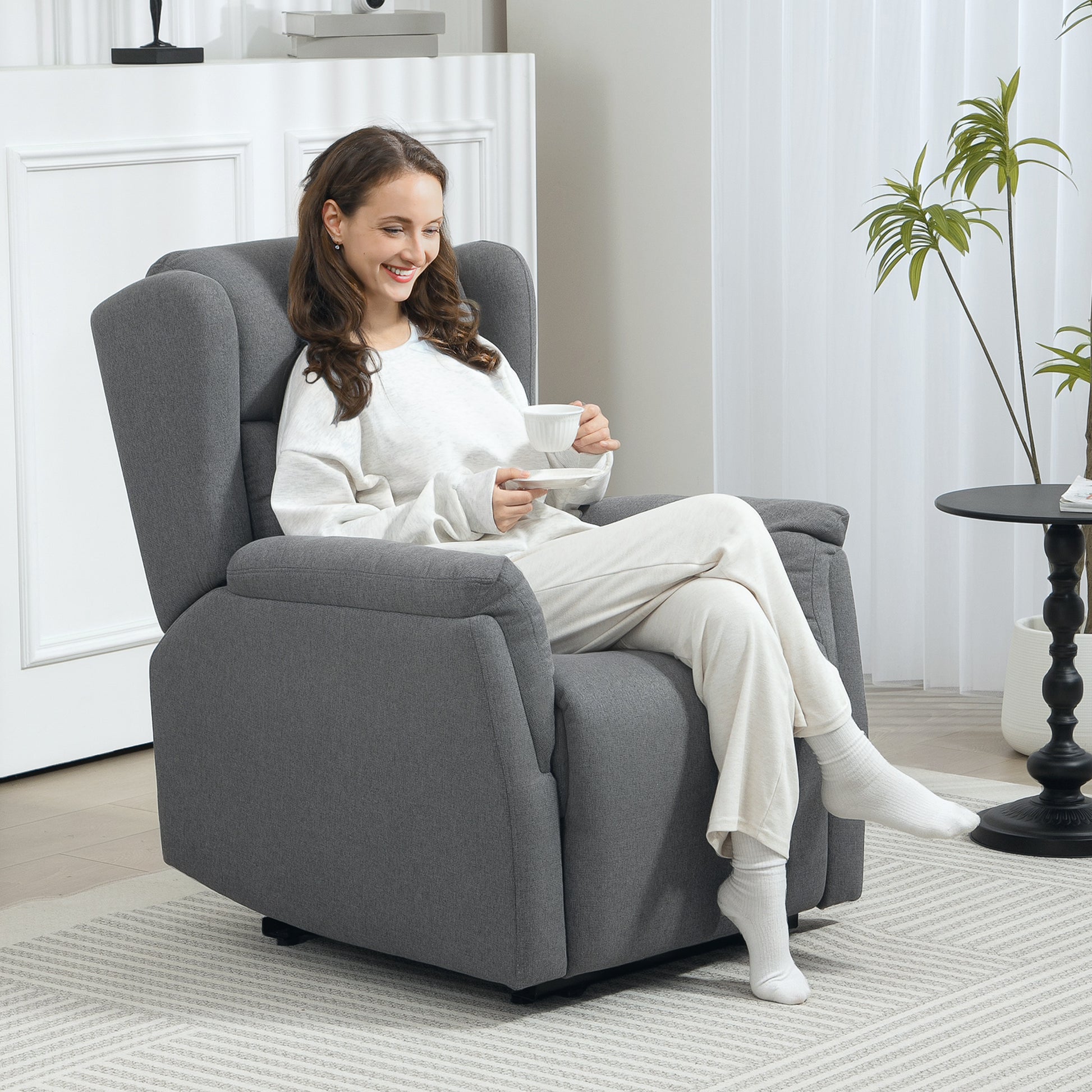Reclining Armchair, TV Armchair with Pocket Spring Core, Padded Recliner Chair, Relax Armchair Holds up to 150 kg for Living Room, Bedroom, Dark Grey