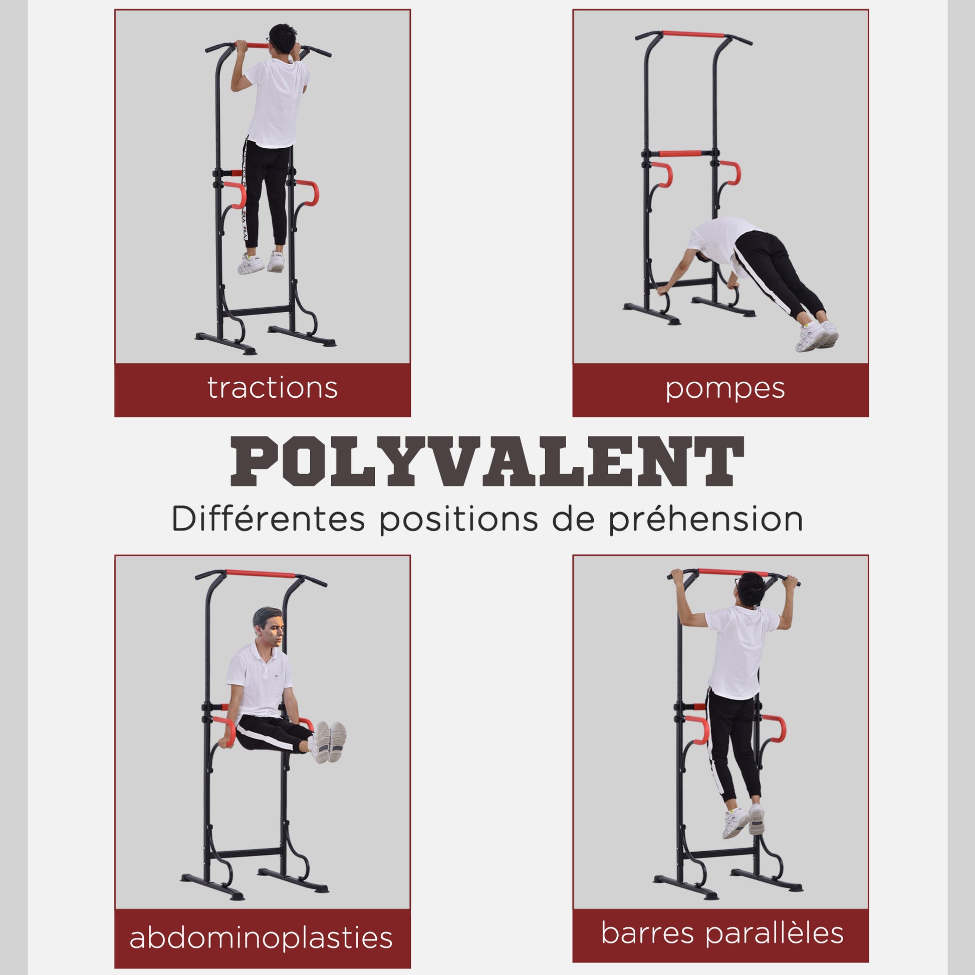 Multifunctional Gym Station Pull-Up Bar Roman Chair Adjustable Height Steel Black Red