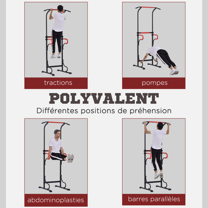 Multifunctional Gym Station Pull-Up Bar Roman Chair Adjustable Height Steel Black Red