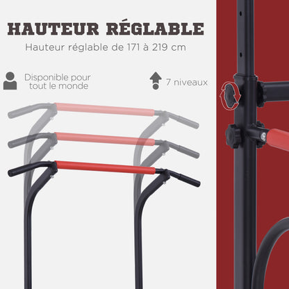 Multifunctional Gym Station Pull-Up Bar Roman Chair Adjustable Height Steel Black Red