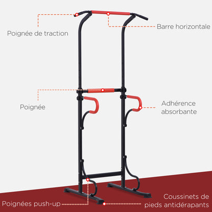 Multifunctional Gym Station Pull-Up Bar Roman Chair Adjustable Height Steel Black Red
