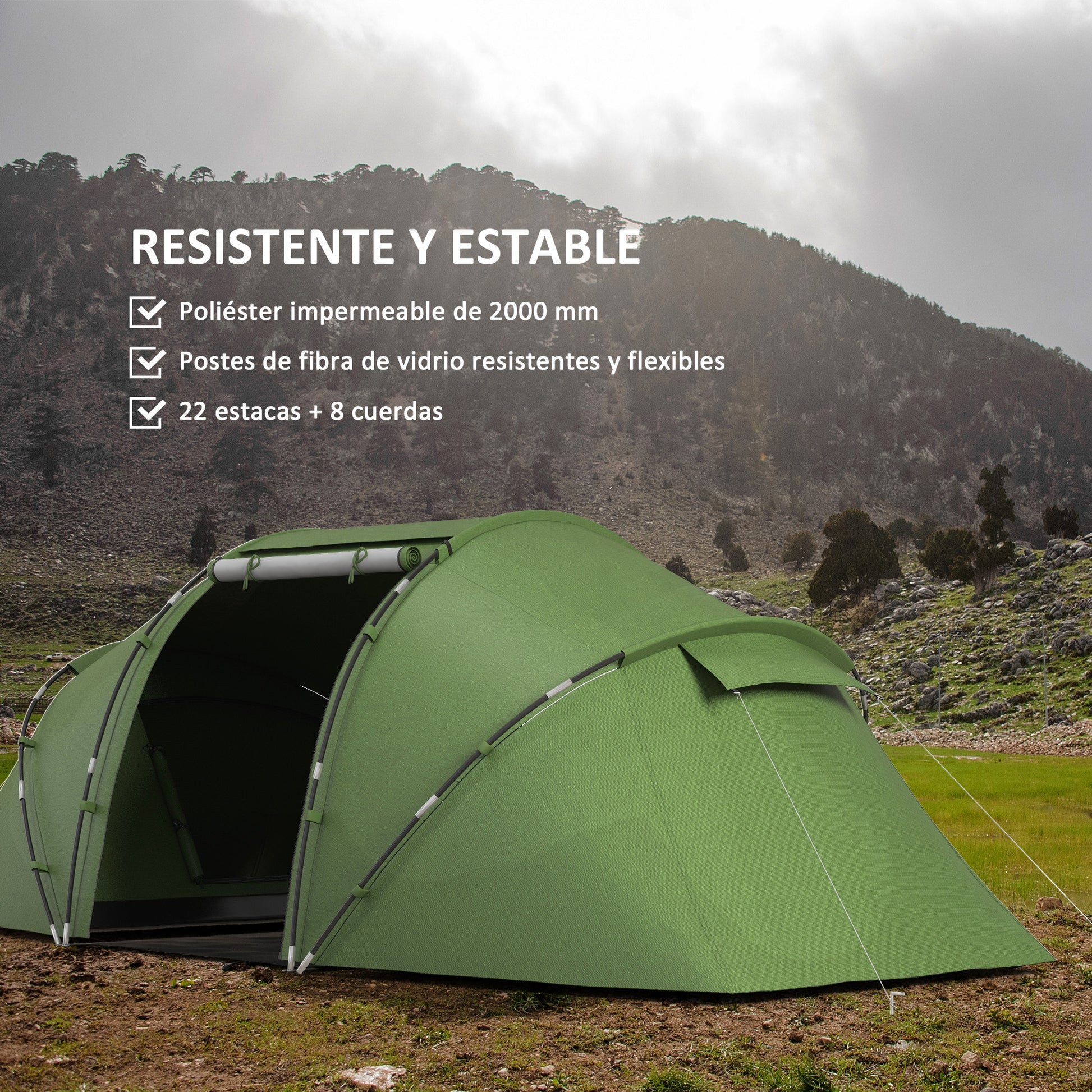 Family Tent for 4-6 People Camping Tent Foldable Lightweight with Waterproof Carry Bag for Beach Park Hiking 430x240x170 cm Green