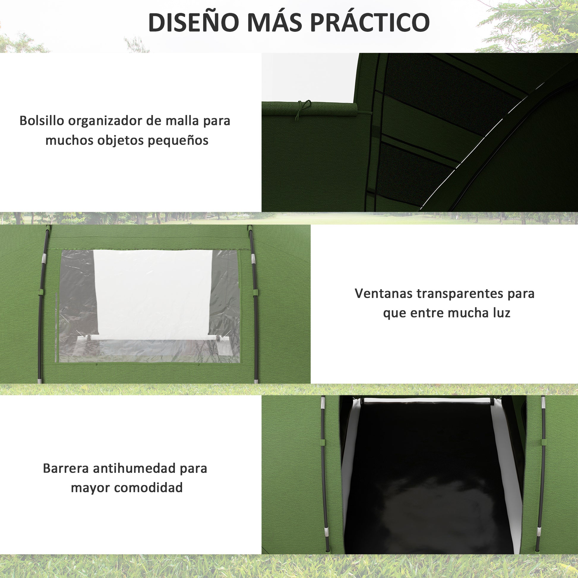 Family Tent for 4-6 People Camping Tent Foldable Lightweight with Waterproof Carry Bag for Beach Park Hiking 430x240x170 cm Green