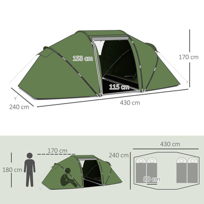Family Tent for 4-6 People Camping Tent Foldable Lightweight with Waterproof Carry Bag for Beach Park Hiking 430x240x170 cm Green