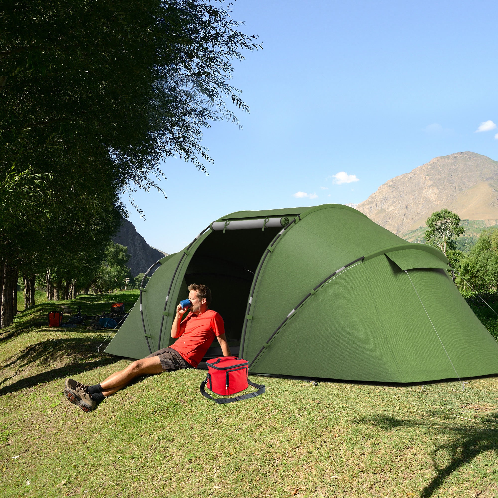 Family Tent for 4-6 People Camping Tent Foldable Lightweight with Waterproof Carry Bag for Beach Park Hiking 430x240x170 cm Green
