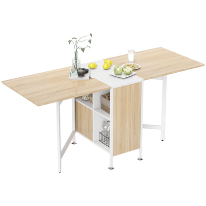 Folding Table Dining Table Side Tables Shelf for Living Room Kitchen Oak Wood Metal Frame Natural+White 169 x 60 x 75 cm