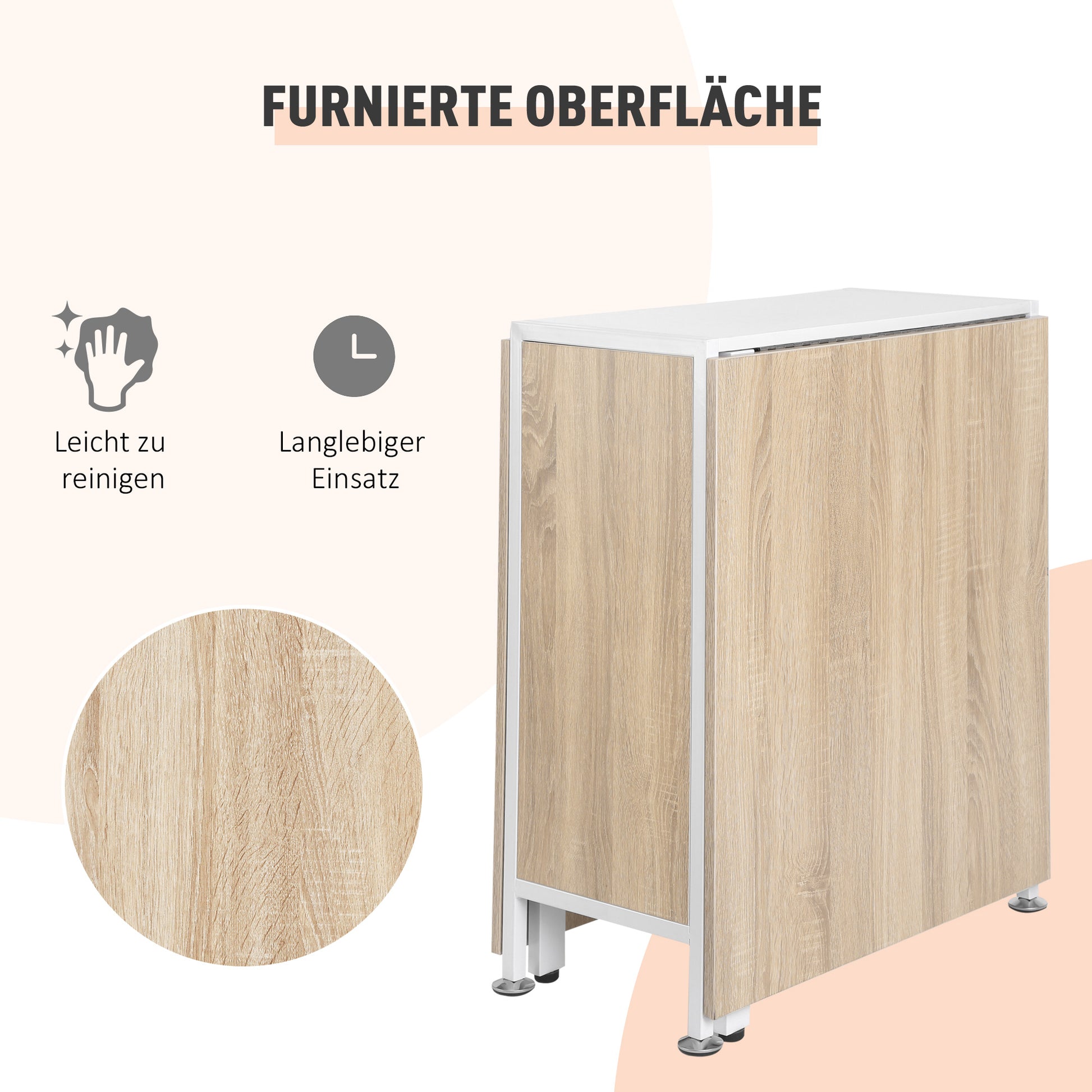 Folding Table Dining Table Side Tables Shelf for Living Room Kitchen Oak Wood Metal Frame Natural+White 169 x 60 x 75 cm