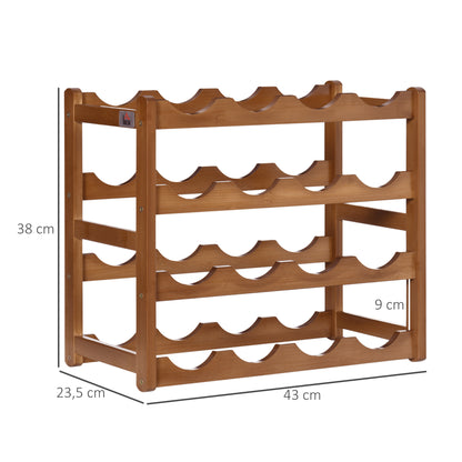 Bamboo Wine Rack for 16 Bottles 4-Tier Wine Shelf Tabletop Wine Bottle Holder for Kitchen Dining Room Bar Load 75 kg 43x23.5x38 cm Brown