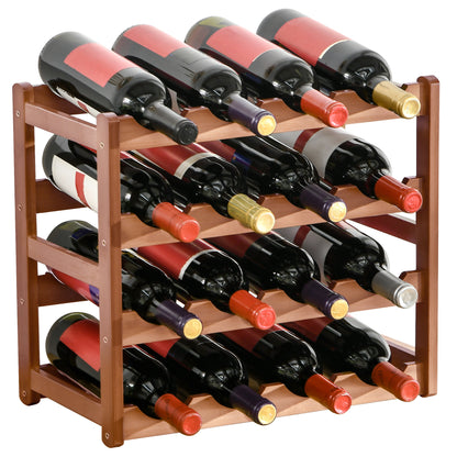 Bamboo Wine Rack for 16 Bottles 4-Tier Wine Shelf Tabletop Wine Bottle Holder for Kitchen Dining Room Bar Load 75 kg 43x23.5x38 cm Brown