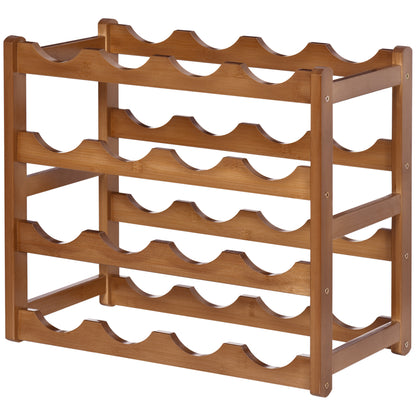 Bamboo Wine Rack for 16 Bottles 4-Tier Wine Shelf Tabletop Wine Bottle Holder for Kitchen Dining Room Bar Load 75 kg 43x23.5x38 cm Brown