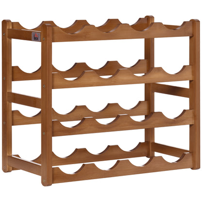 Bamboo Wine Rack for 16 Bottles 4-Tier Wine Shelf Tabletop Wine Bottle Holder for Kitchen Dining Room Bar Load 75 kg 43x23.5x38 cm Brown