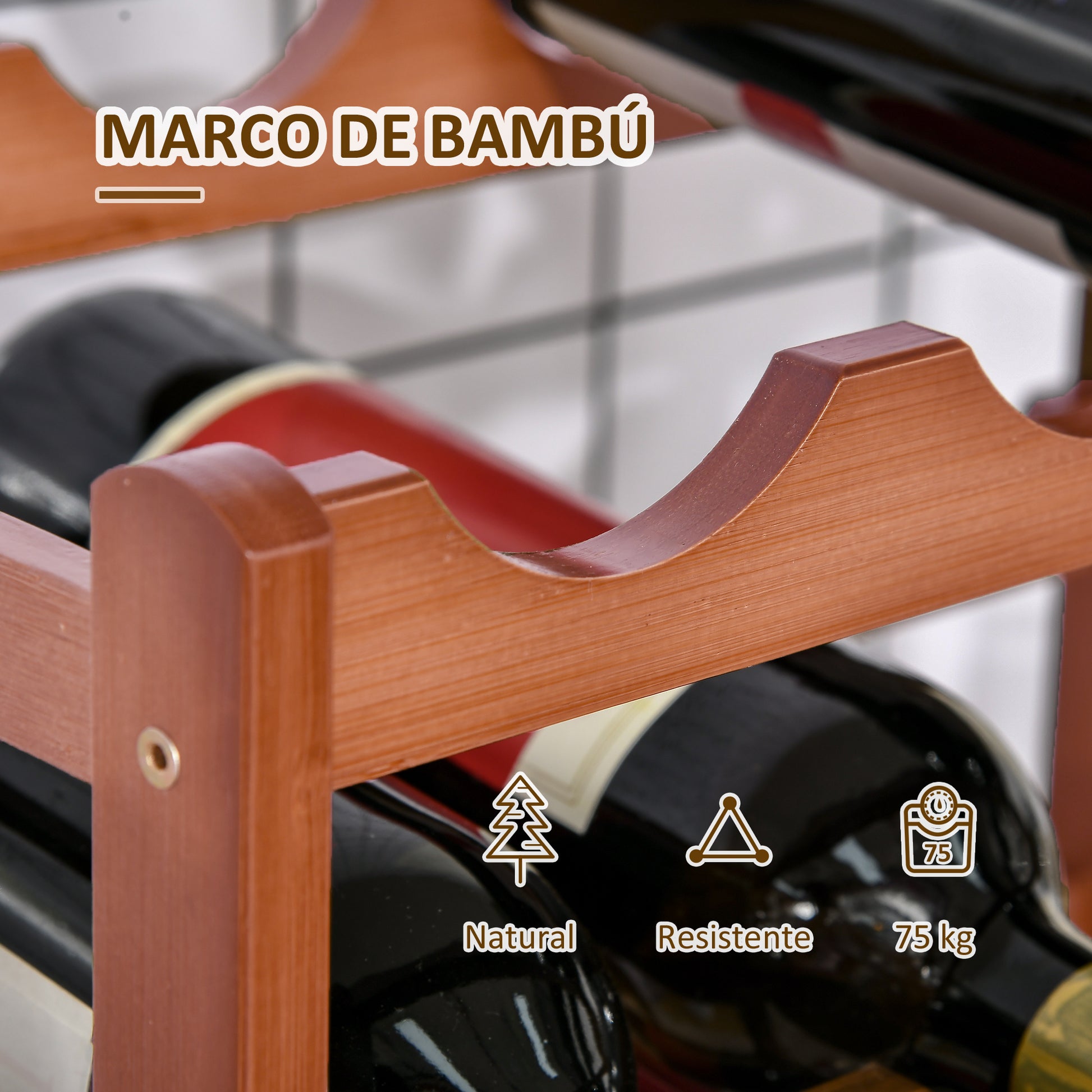 Bamboo Wine Rack for 16 Bottles 4-Tier Wine Shelf Tabletop Wine Bottle Holder for Kitchen Dining Room Bar Load 75 kg 43x23.5x38 cm Brown