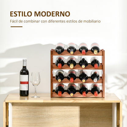 Bamboo Wine Rack for 16 Bottles 4-Tier Wine Shelf Tabletop Wine Bottle Holder for Kitchen Dining Room Bar Load 75 kg 43x23.5x38 cm Brown