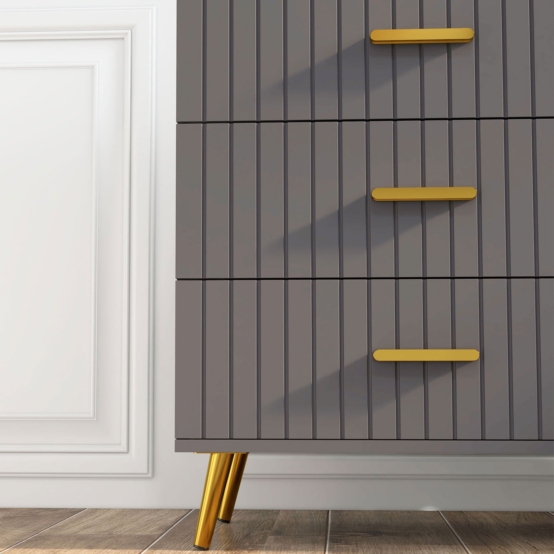 Modern and Anti-Tip 4-Drawer Chest of Drawers, Wood and Aluminum Chest of Drawers, 60x40x90 cm, Gold and Dark Gray