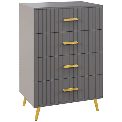 Modern and Anti-Tip 4-Drawer Chest of Drawers, Wood and Aluminum Chest of Drawers, 60x40x90 cm, Gold and Dark Gray