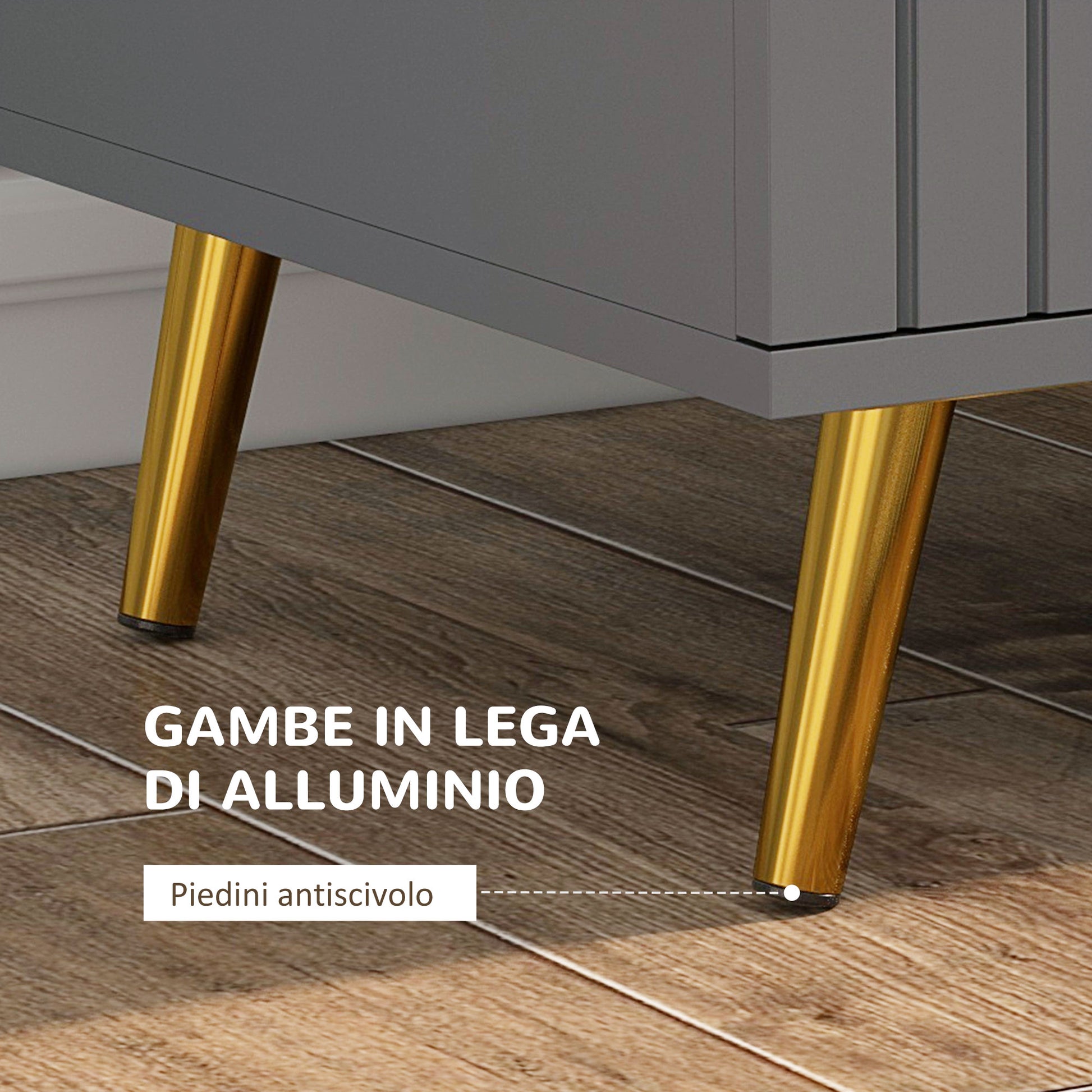 Modern and Anti-Tip 4-Drawer Chest of Drawers, Wood and Aluminum Chest of Drawers, 60x40x90 cm, Gold and Dark Gray
