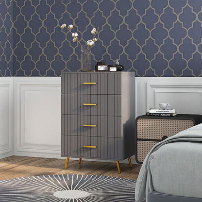 Modern and Anti-Tip 4-Drawer Chest of Drawers, Wood and Aluminum Chest of Drawers, 60x40x90 cm, Gold and Dark Gray