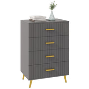 Modern and Anti-Tip 4-Drawer Chest of Drawers, Wood and Aluminum Chest of Drawers, 60x40x90 cm, Gold and Dark Gray