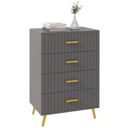 Modern and Anti-Tip 4-Drawer Chest of Drawers, Wood and Aluminum Chest of Drawers, 60x40x90 cm, Gold and Dark Gray