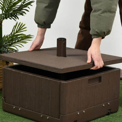 Parasol Base Weights Side Table Planter with Drainage Wheels and Handles PE and Metal Dim. 53L x 53W x 47H cm Brown