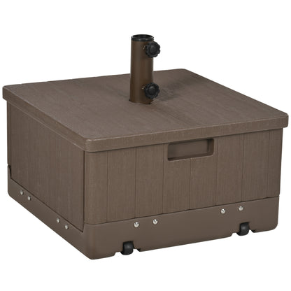 Parasol Base Weights Side Table Planter with Drainage Wheels and Handles PE and Metal Dim. 53L x 53W x 47H cm Brown