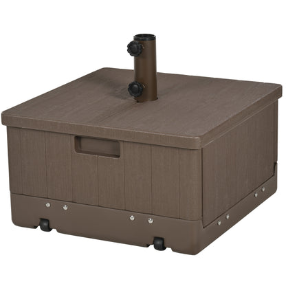Parasol Base Weights Side Table Planter with Drainage Wheels and Handles PE and Metal Dim. 53L x 53W x 47H cm Brown