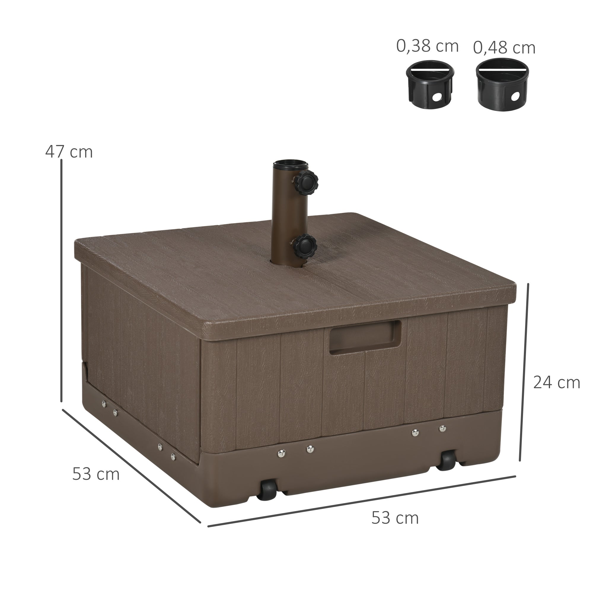 Parasol Base Weights Side Table Planter with Drainage Wheels and Handles PE and Metal Dim. 53L x 53W x 47H cm Brown