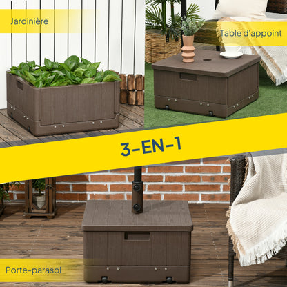 Parasol Base Weights Side Table Planter with Drainage Wheels and Handles PE and Metal Dim. 53L x 53W x 47H cm Brown