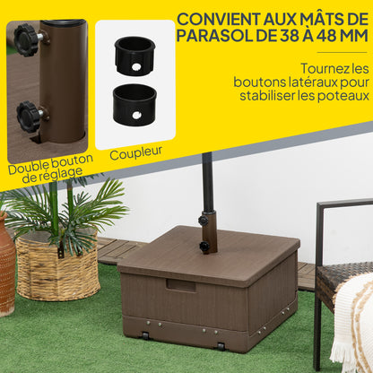 Parasol Base Weights Side Table Planter with Drainage Wheels and Handles PE and Metal Dim. 53L x 53W x 47H cm Brown