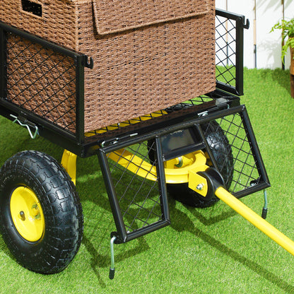 Tipping Garden Cart 200 kg Load Beach Cart with Removable Side Panels 180° Swivel Handle and 4 Large Rubber Pneumatic Wheels Black and Yellow