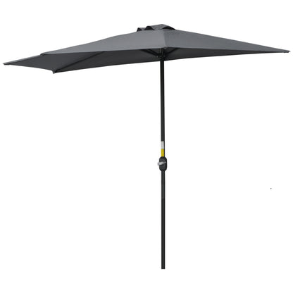 Crank Parasol Garden Umbrella Canopy Market Umbrella, Metal, half-round, Gray+Black