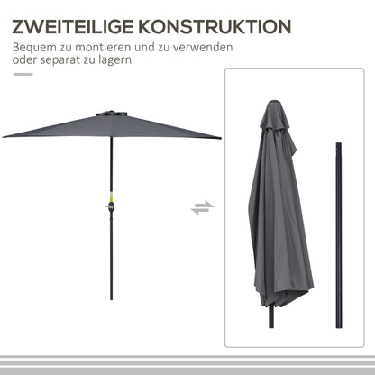 Crank Parasol Garden Umbrella Canopy Market Umbrella, Metal, half-round, Gray+Black