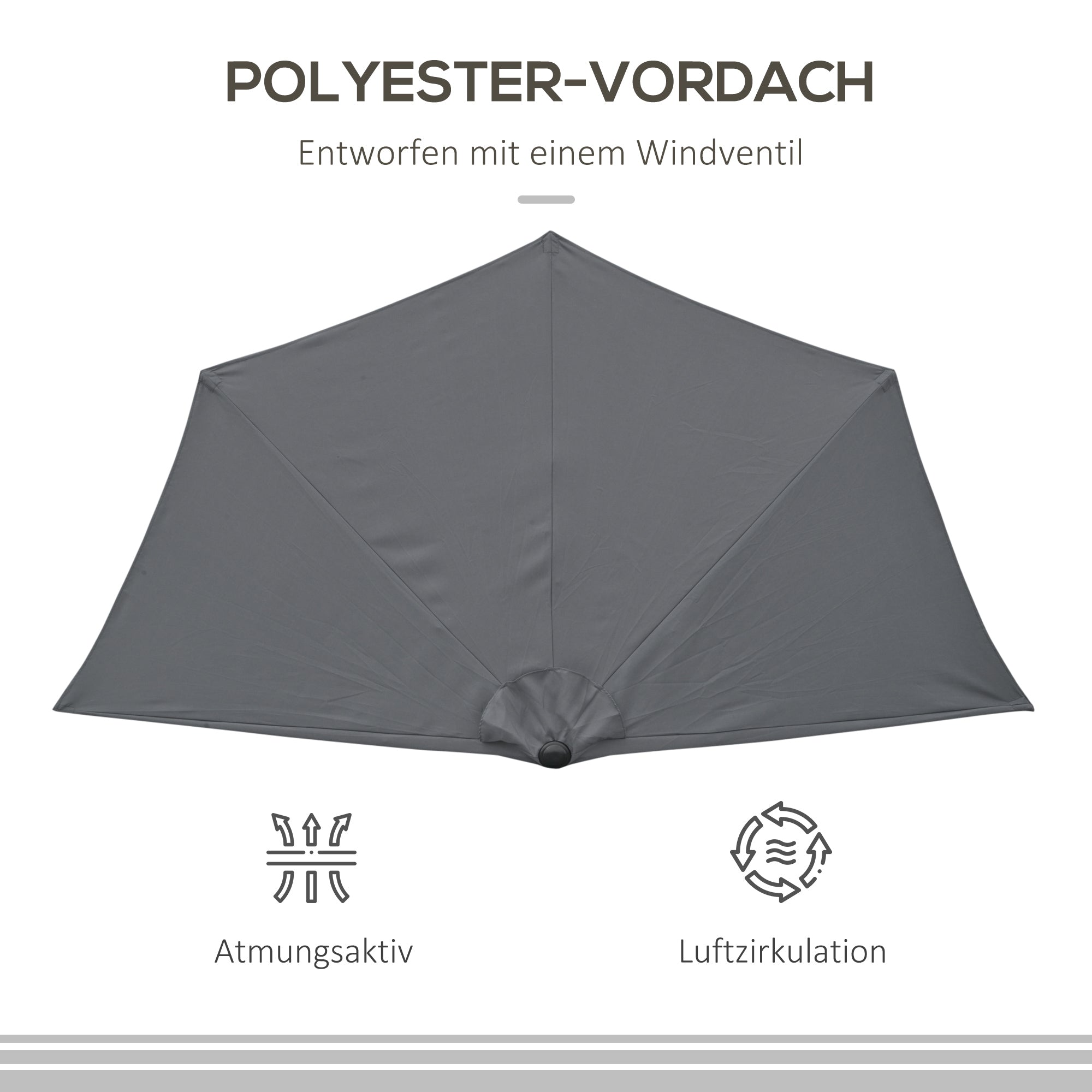 Crank Parasol Garden Umbrella Canopy Market Umbrella, Metal, half-round, Gray+Black