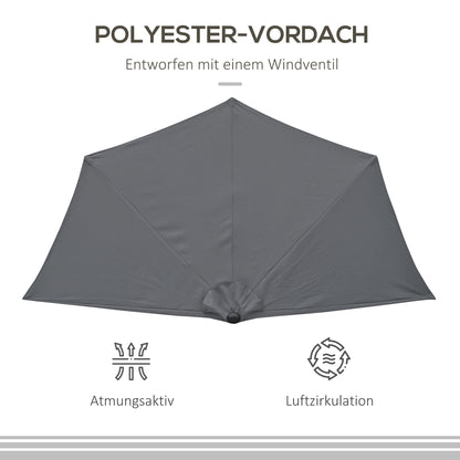 Crank Parasol Garden Umbrella Canopy Market Umbrella, Metal, half-round, Gray+Black