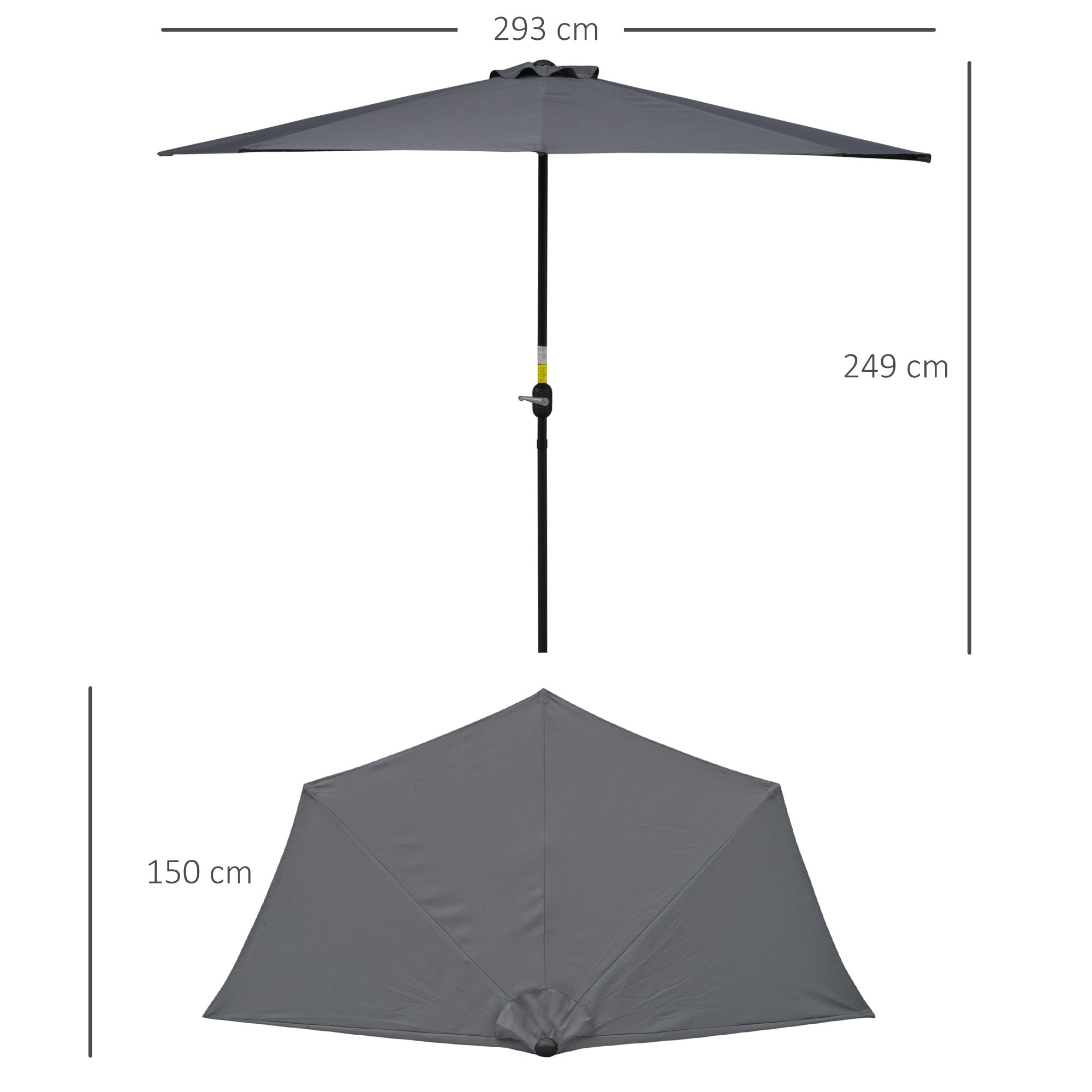 Crank Parasol Garden Umbrella Canopy Market Umbrella, Metal, half-round, Gray+Black