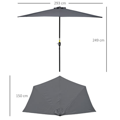 Crank Parasol Garden Umbrella Canopy Market Umbrella, Metal, half-round, Gray+Black
