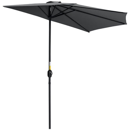 Crank Parasol Garden Umbrella Canopy Market Umbrella, Metal, half-round, Gray+Black