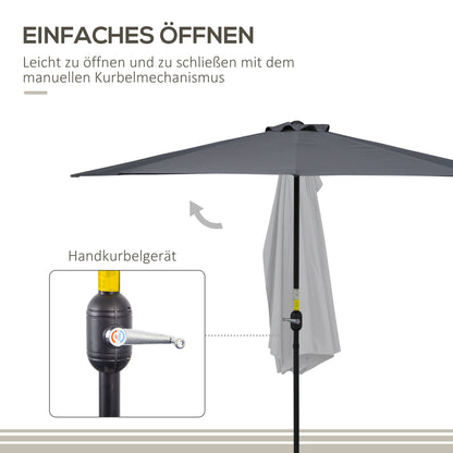 Crank Parasol Garden Umbrella Canopy Market Umbrella, Metal, half-round, Gray+Black