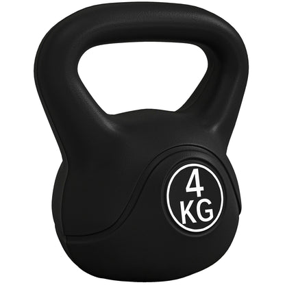 4kg Kettlebell for Sport and Fitness with Flat Base and Handle, Plastic and Sand Kettlebell Weights, 18x12x20 cm, Black