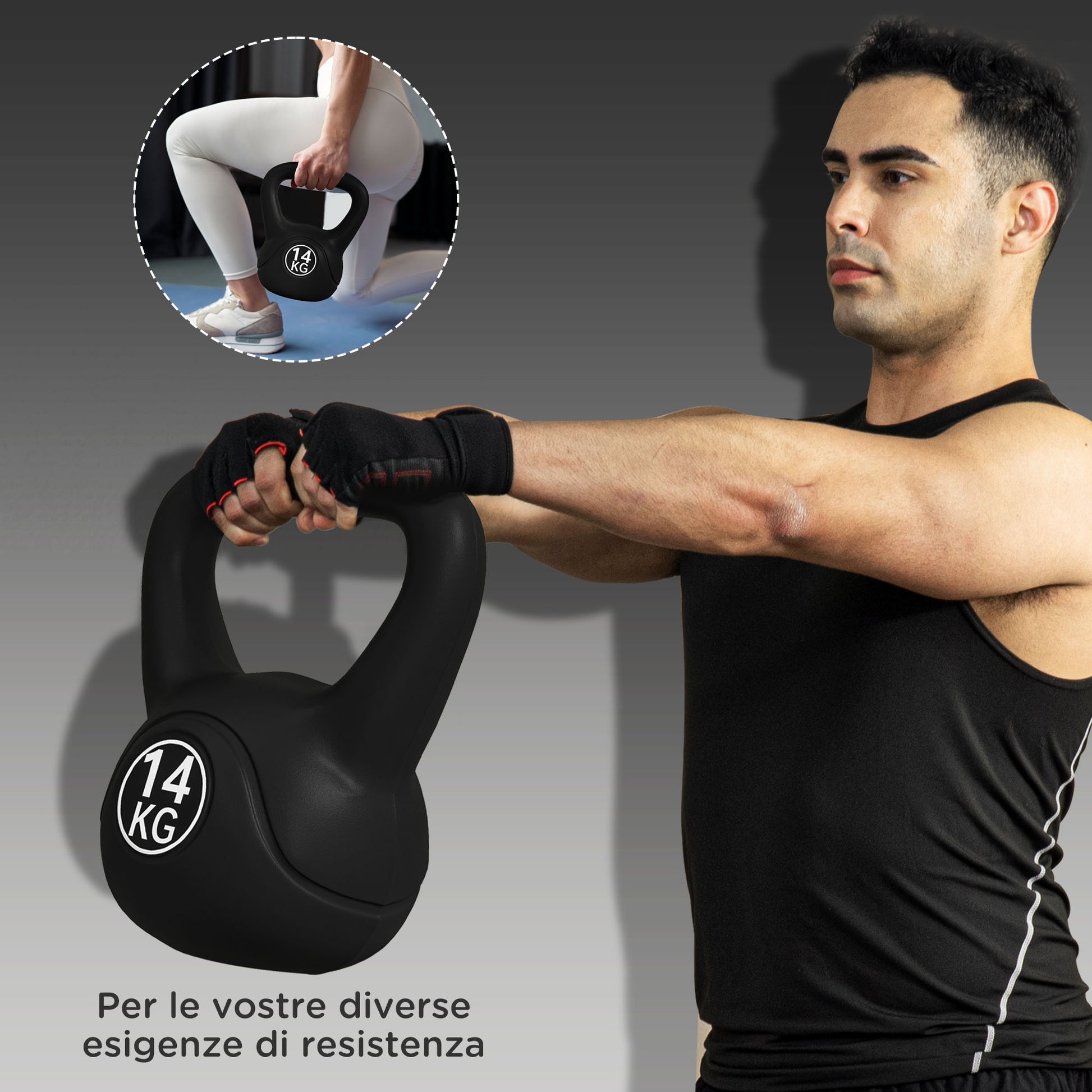 4kg Kettlebell for Sport and Fitness with Flat Base and Handle, Plastic and Sand Kettlebell Weights, 18x12x20 cm, Black