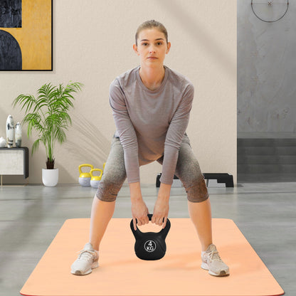 4kg Kettlebell for Sport and Fitness with Flat Base and Handle, Plastic and Sand Kettlebell Weights, 18x12x20 cm, Black
